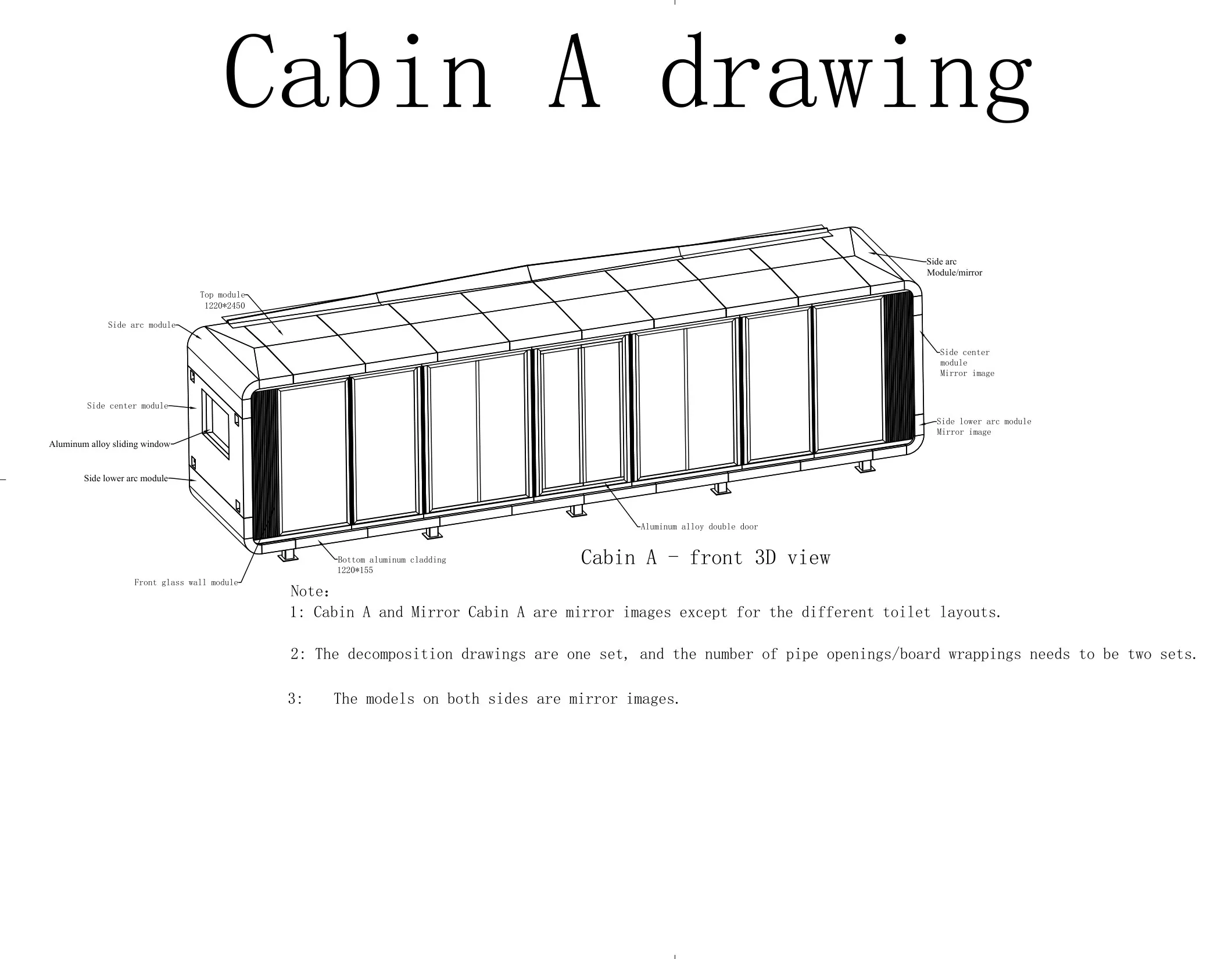 Modular Tiny Home Village — Cabin A — front 3D view