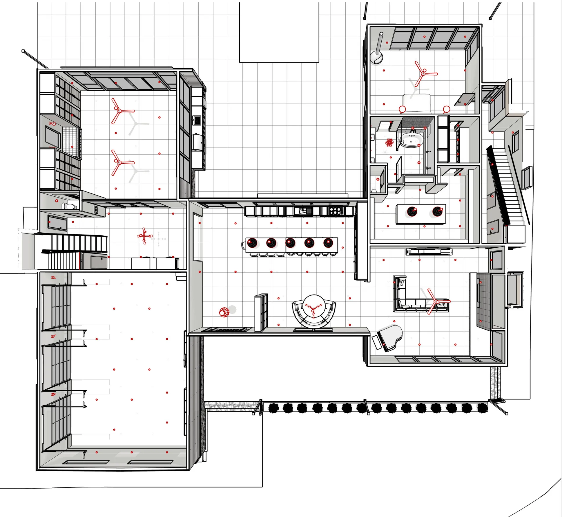 3D overview — Mountain Modern Residence — main level plan and 3D overview