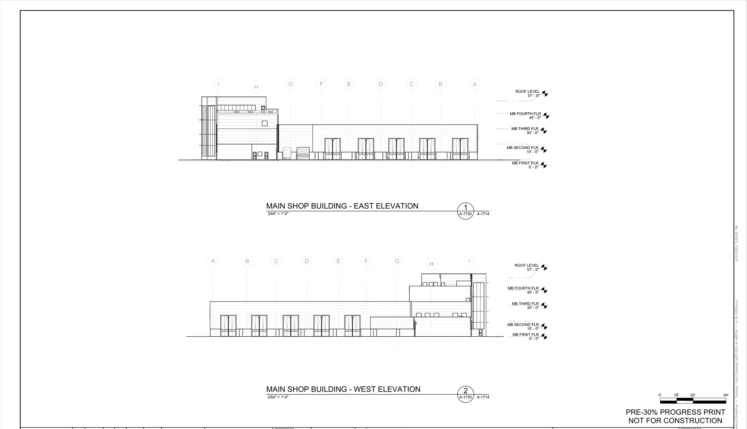 Main shop — east & west elevations