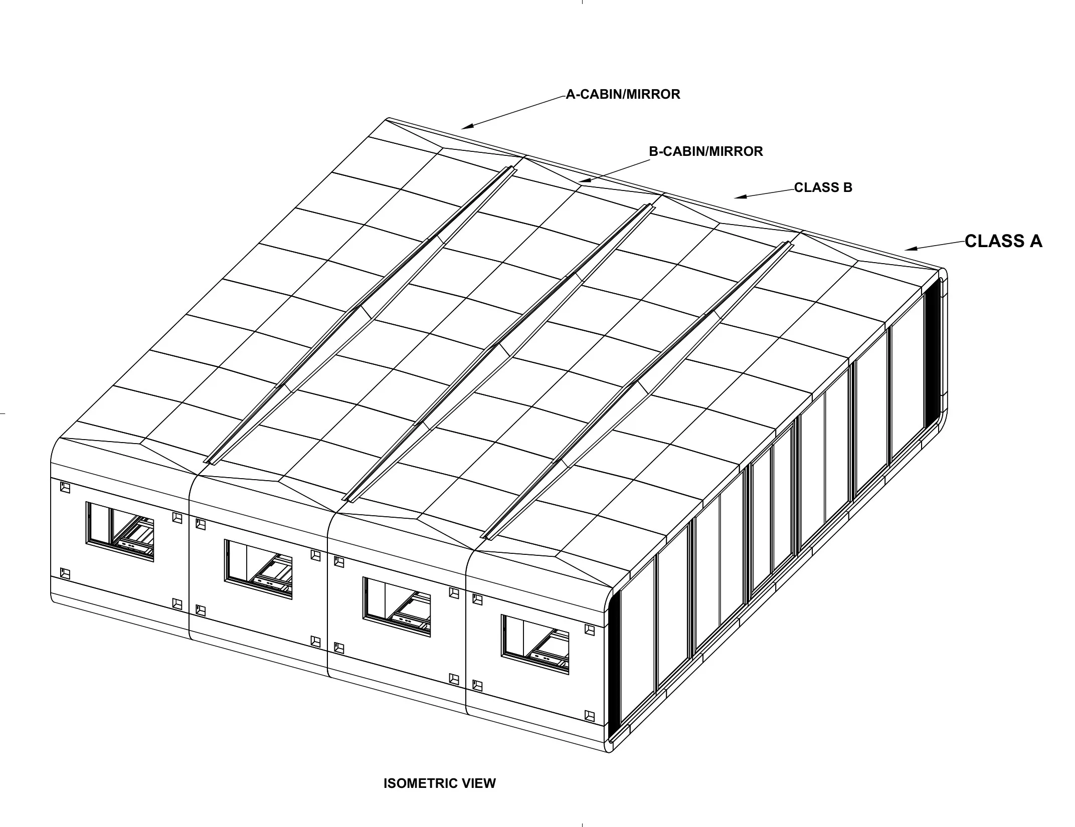 Modular Tiny Home Village — Cabin cluster — isometric view