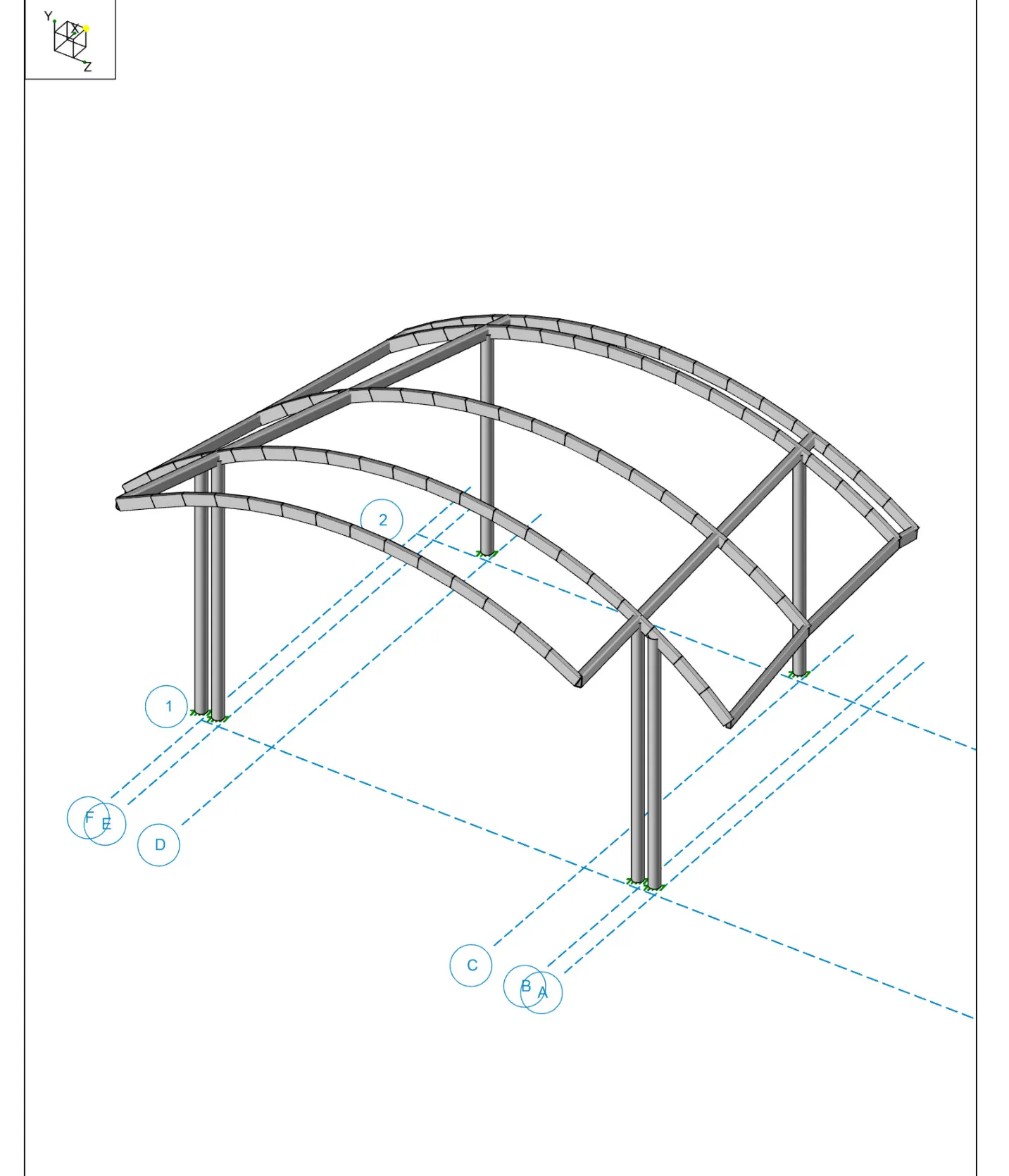 Curved Steel Park Pavilion — 3D analysis model