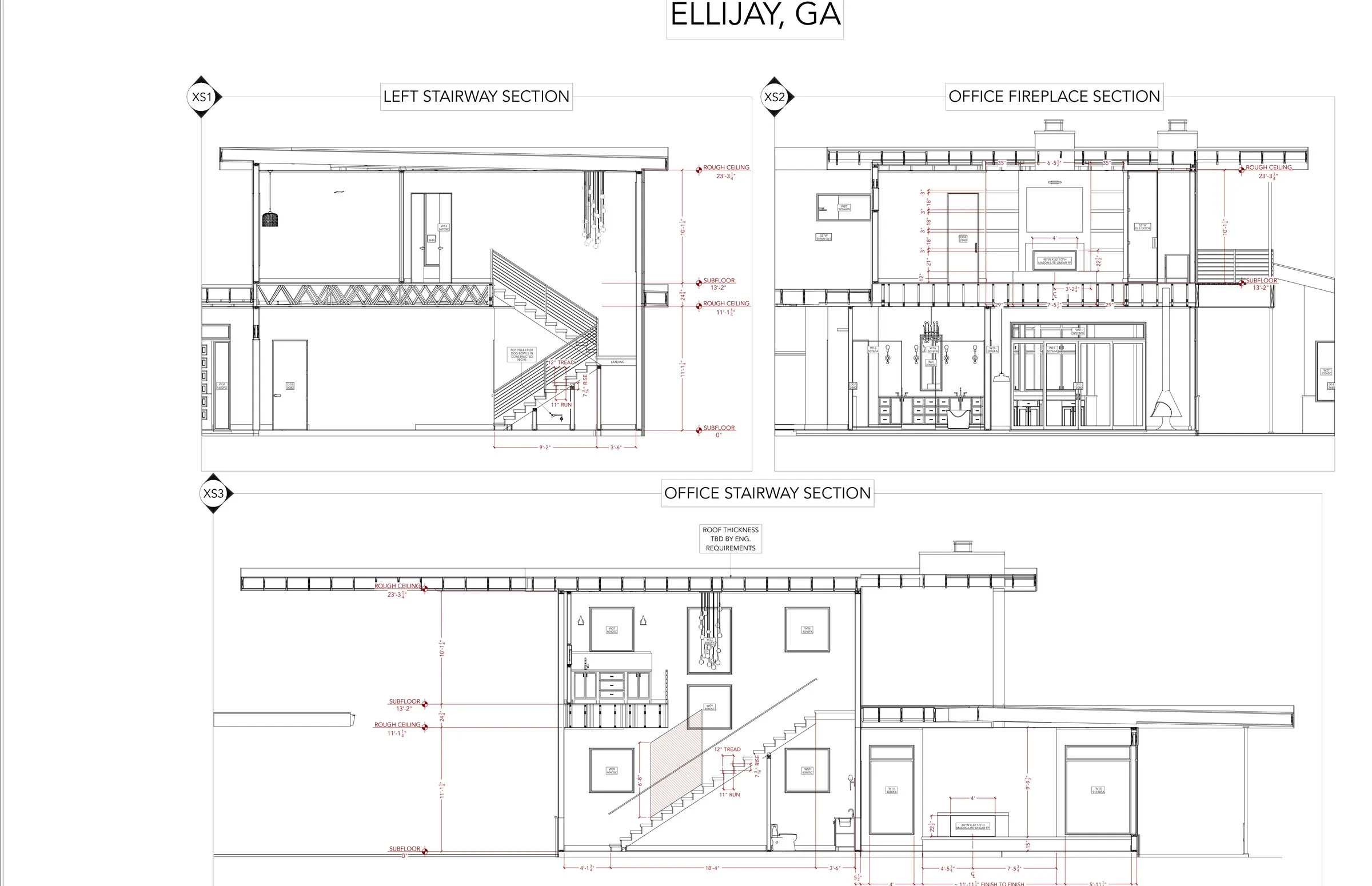 Stair and fireplace sections