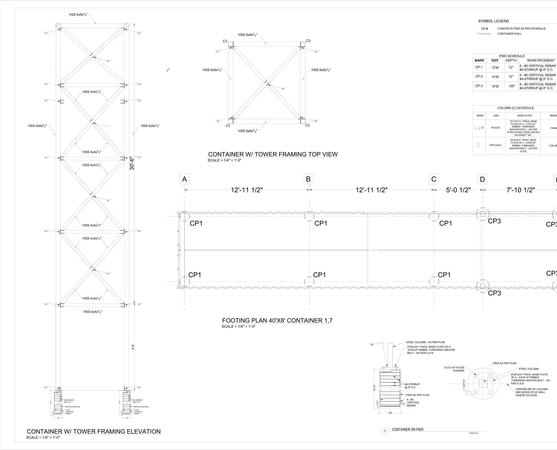 Container tower framing & footing plan