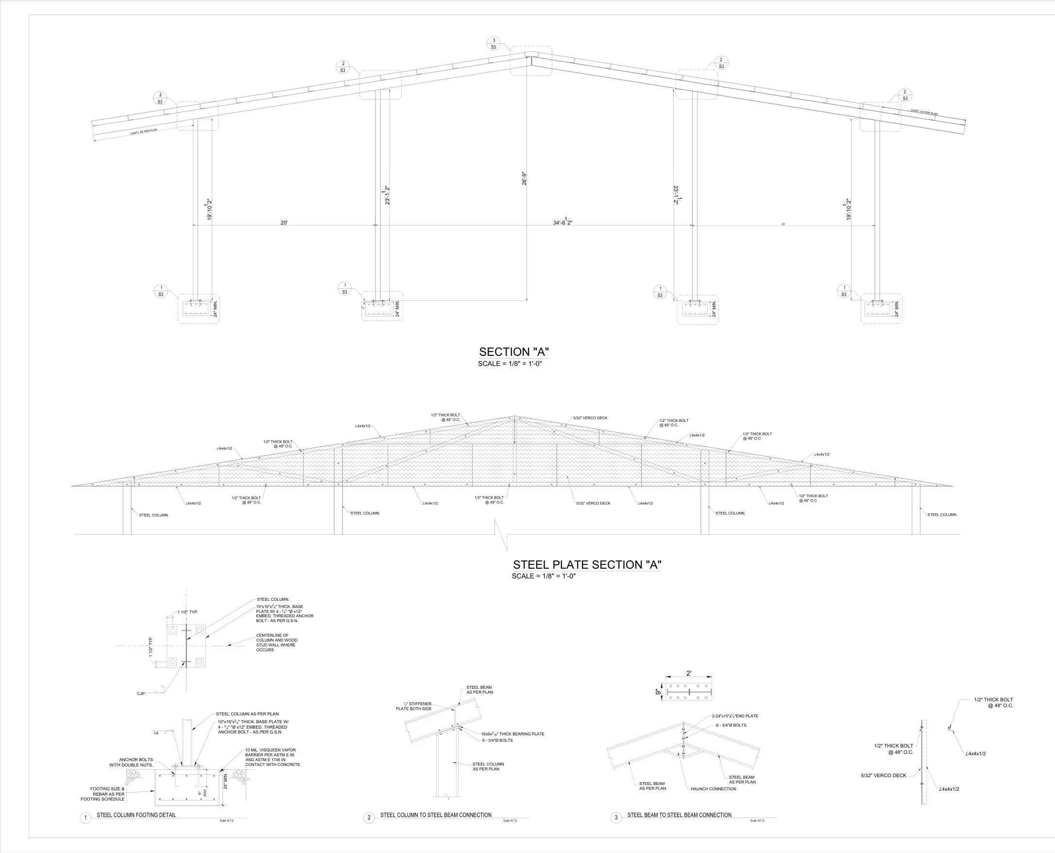 Shipping-Container Food Court — Steel canopy framing sections