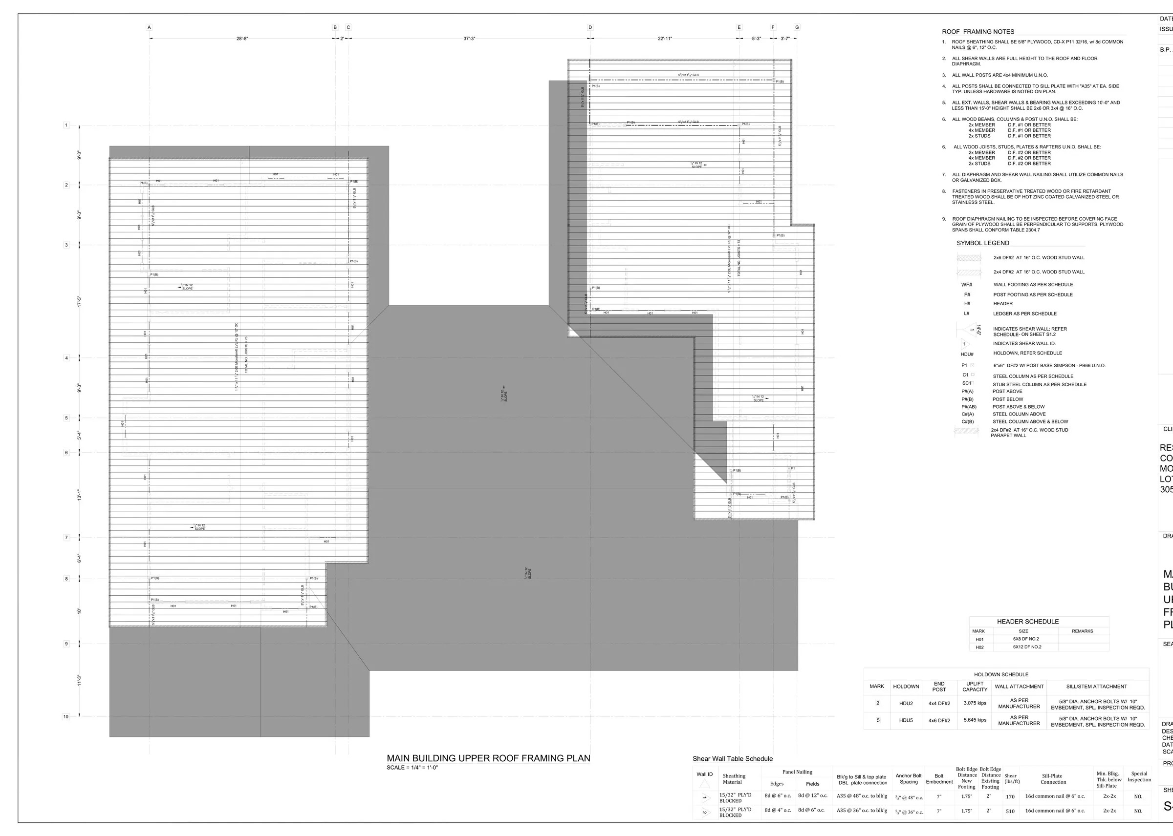 Upper roof framing plan